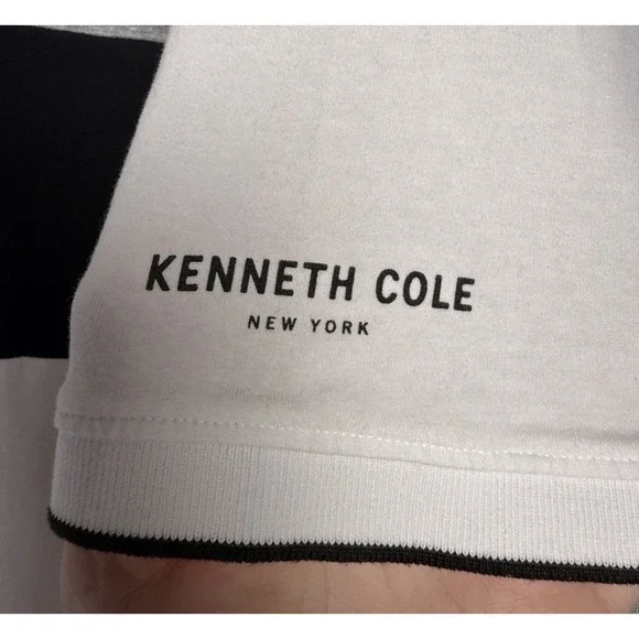 Kenneth Cole Black White Gray Stripe Short Sleeve Lightweight Polo Shirt XXL/2XL - Picture 2 of 4